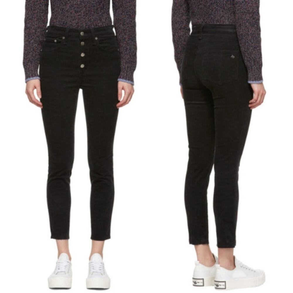 NWT Rag & Bone Corduroy Rosie Ankle Skinny Jeans Women's Sze 24 Black Button Fly